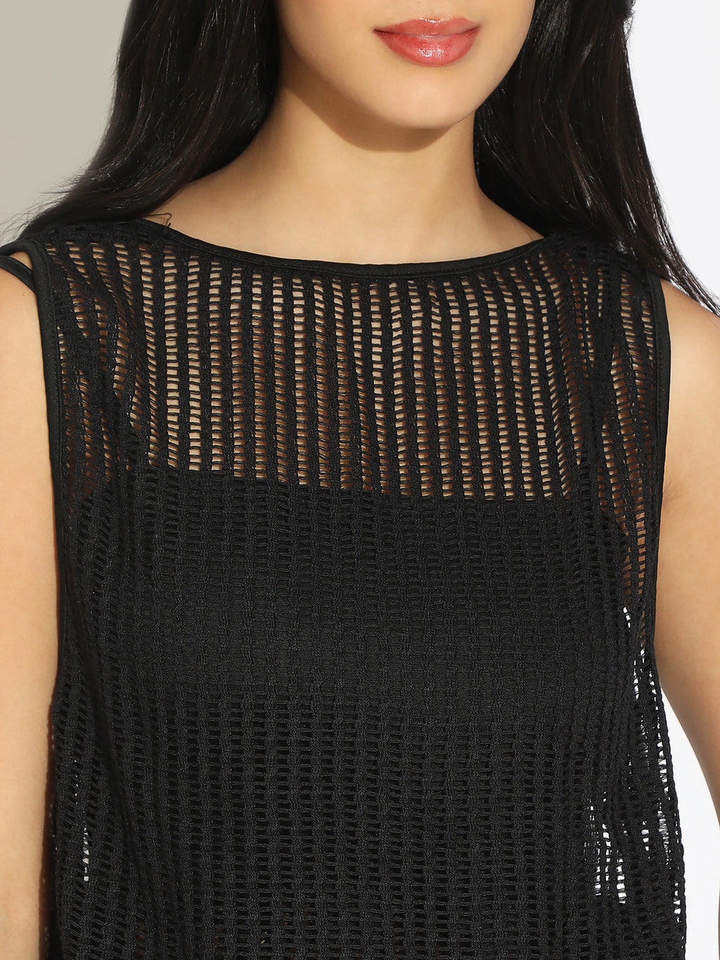 Women's Black Crochet Top with Attached Inner