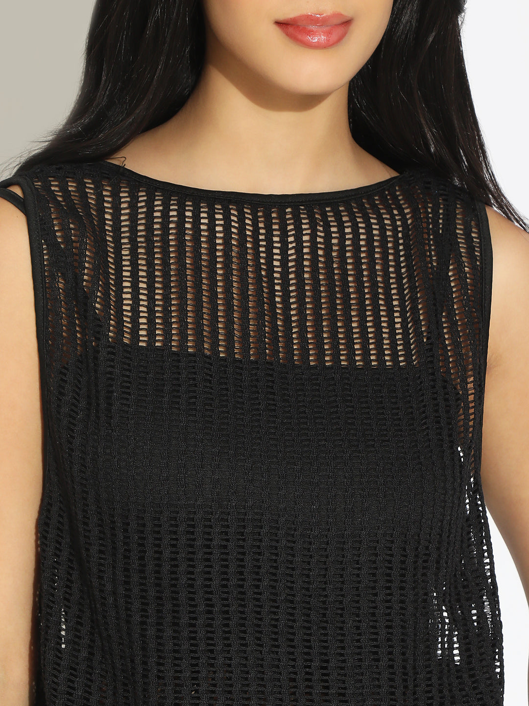 Women's Black Crochet Top with Attached Inner