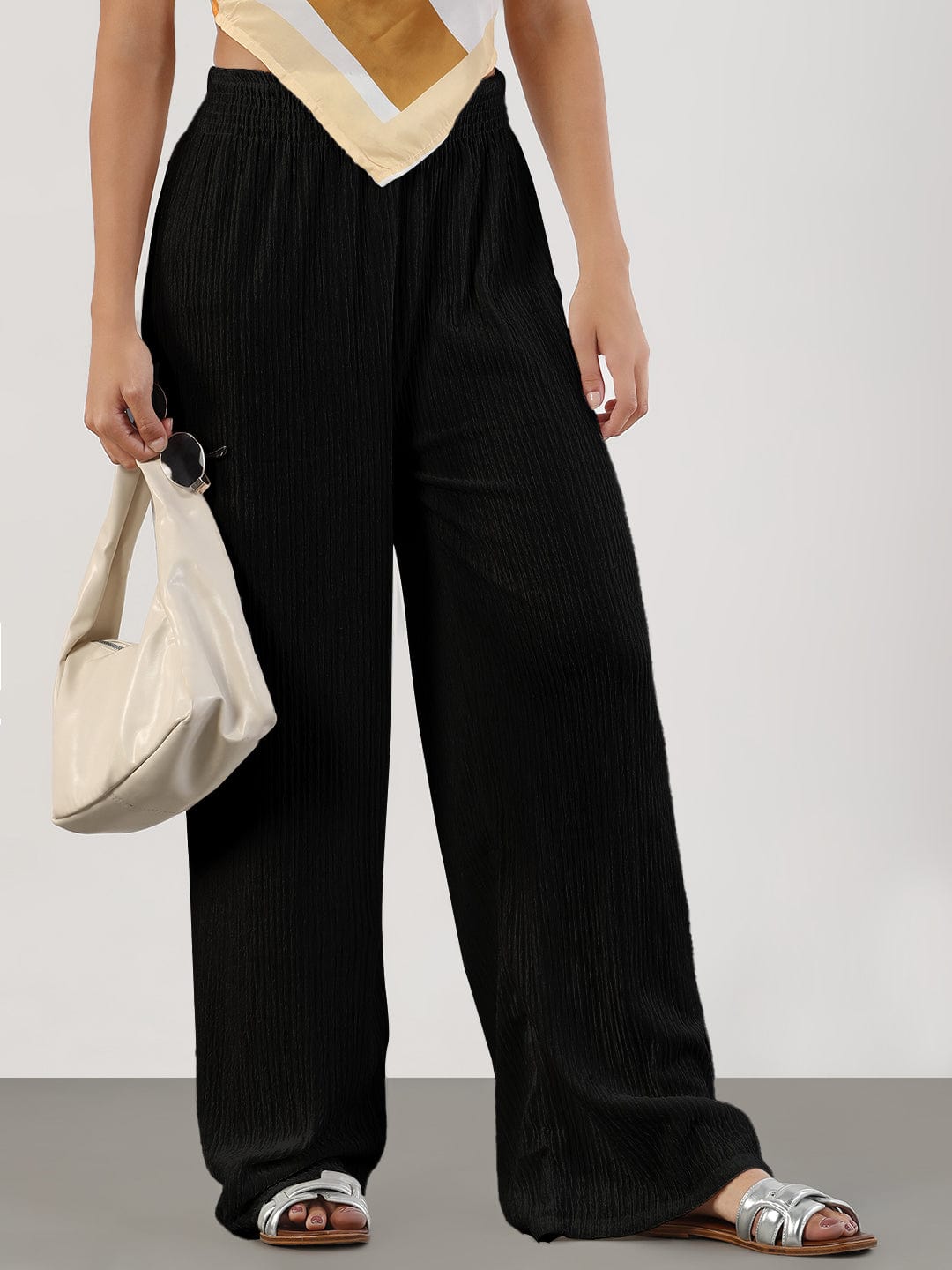 Women's Black Lycra Loose Fit Trousers