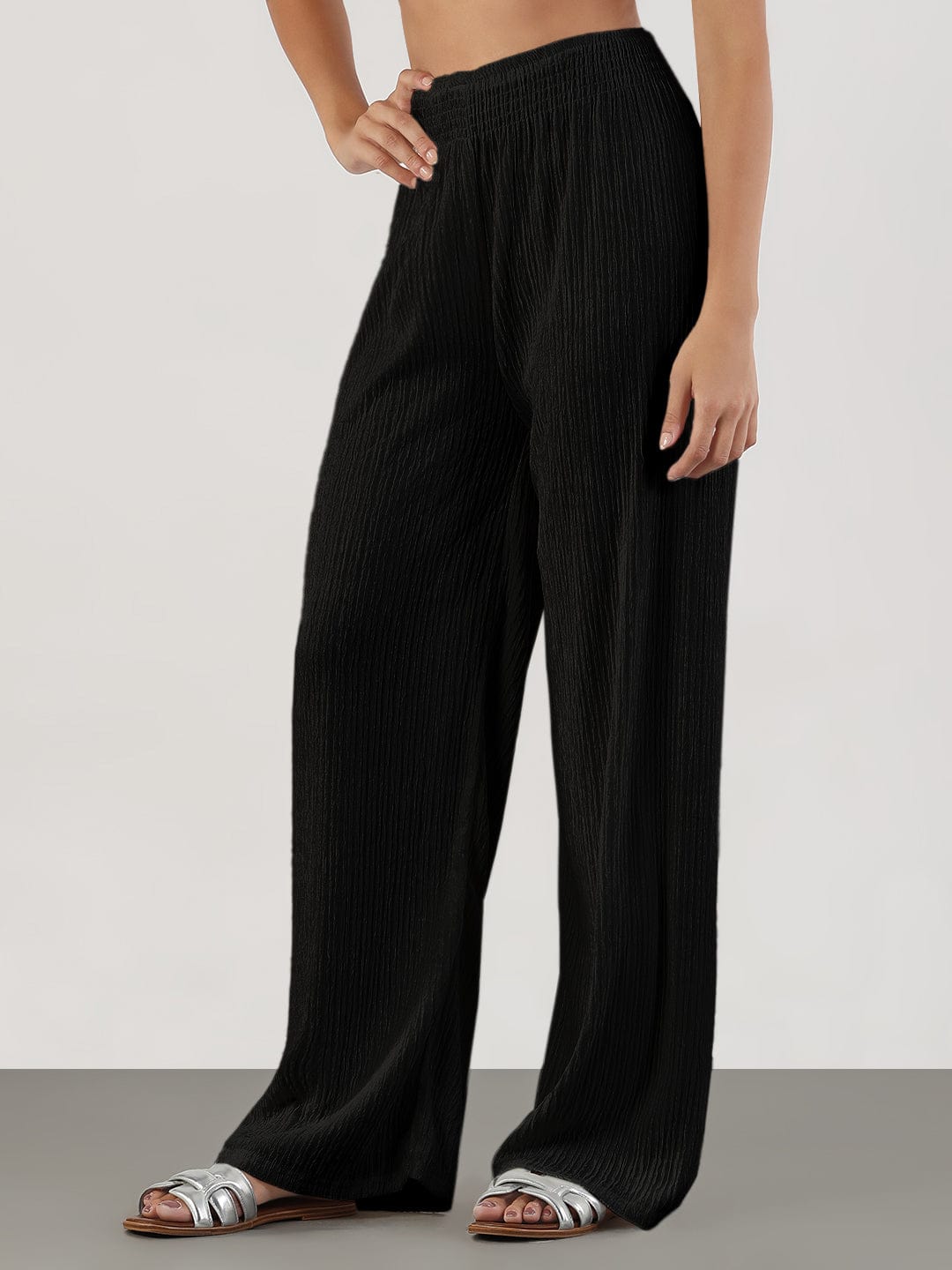 Women's Black Lycra Loose Fit Trousers