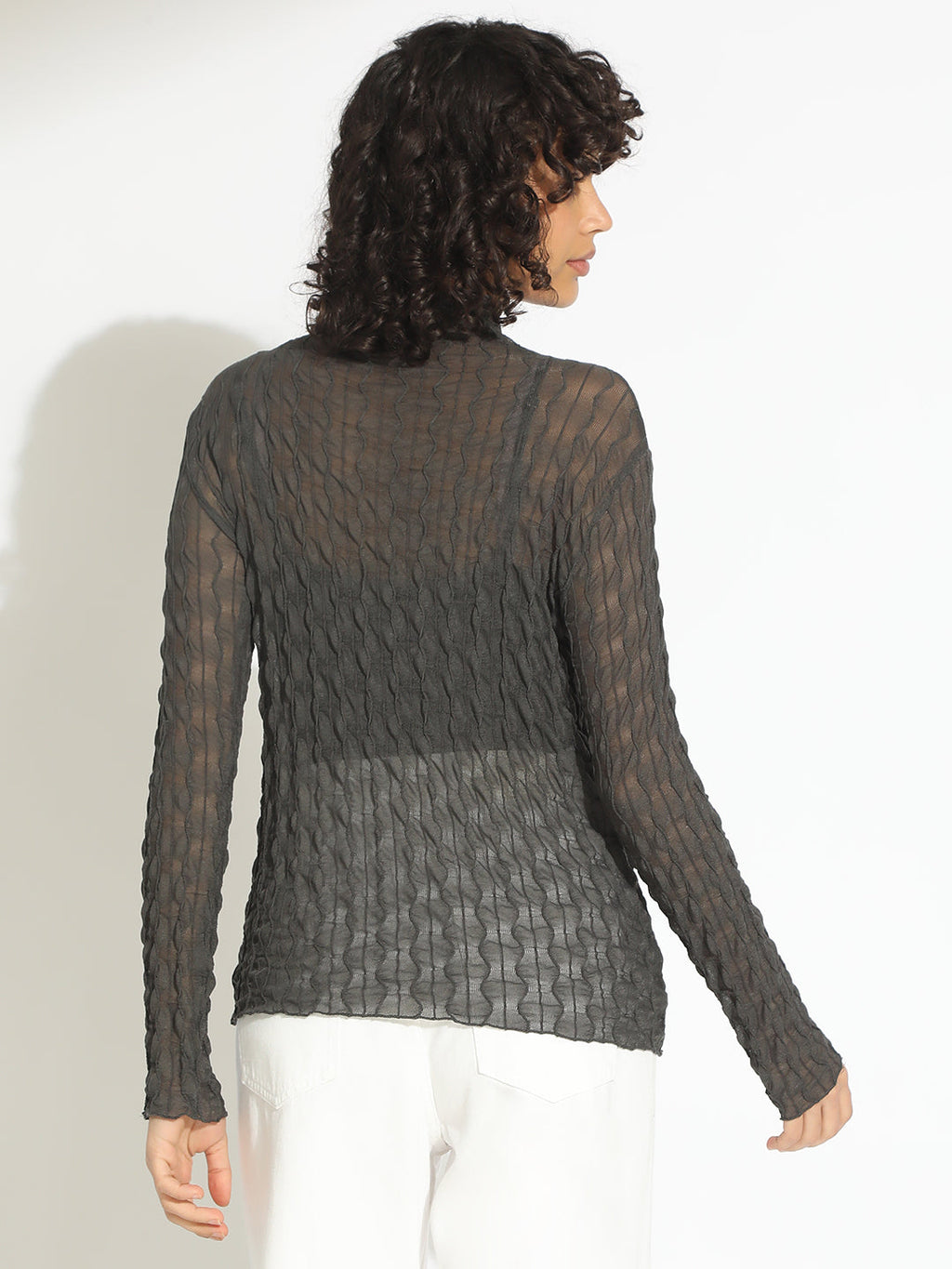 Women's Grey Fitted High Neck Top