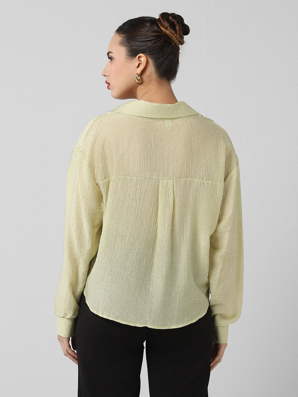 Women's Green Shirt Style Crop Top