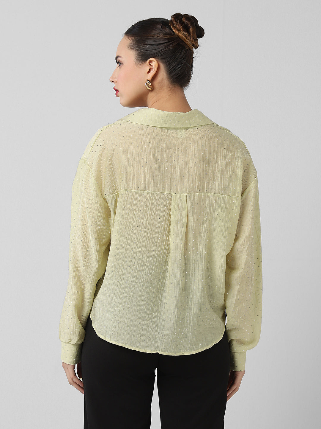 Women's Green Shirt Style Crop Top