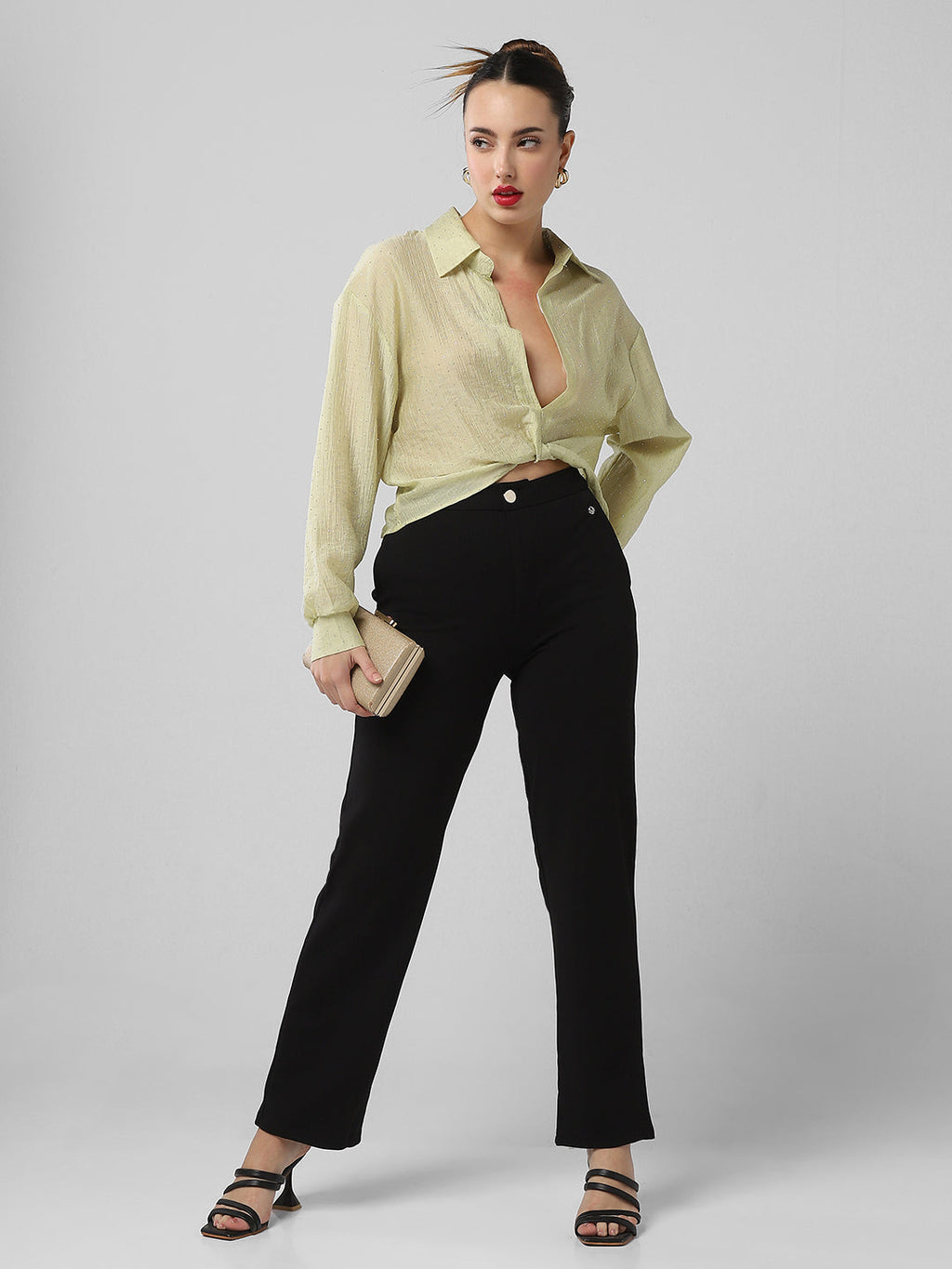 Women's Green Shirt Style Crop Top