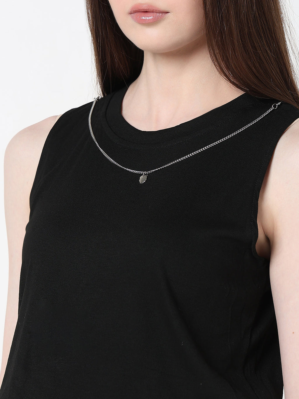 Women's Striped Maroon Shirt Collar Crop Top with Inner Tank Top & Neck Chain