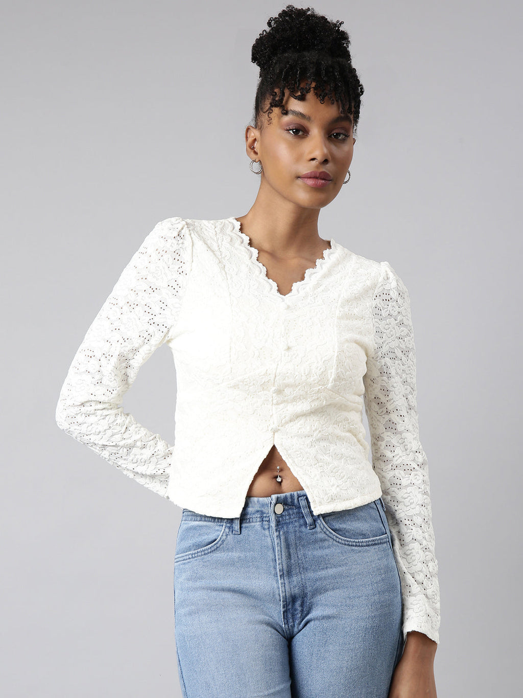 Women's Cream Floral Empire Top