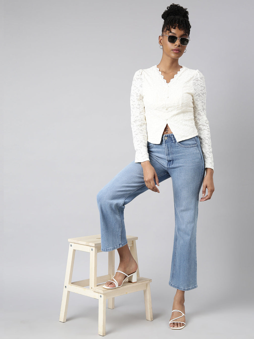 Women's Cream Floral Empire Top