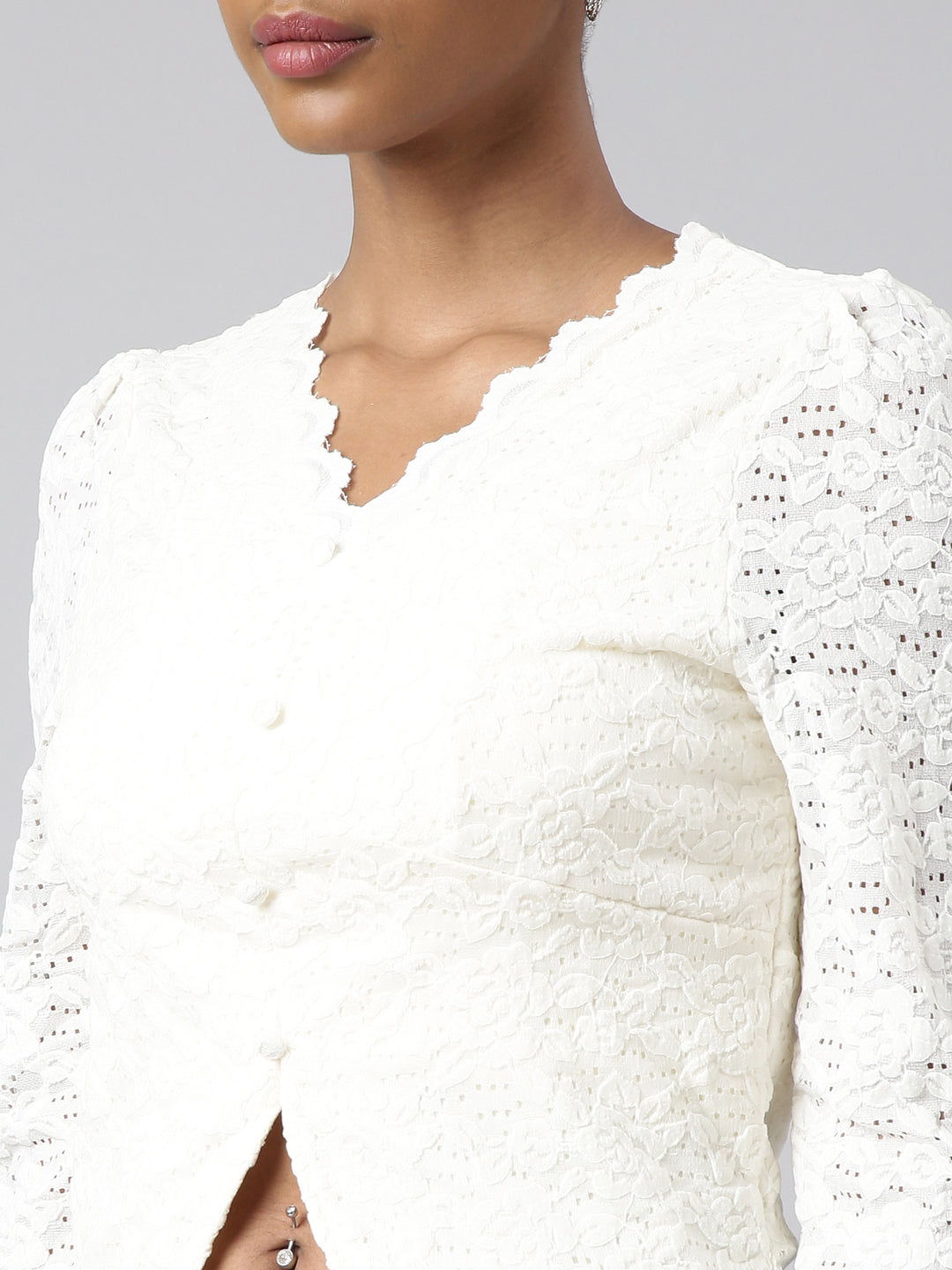 Women's Cream Floral Empire Top