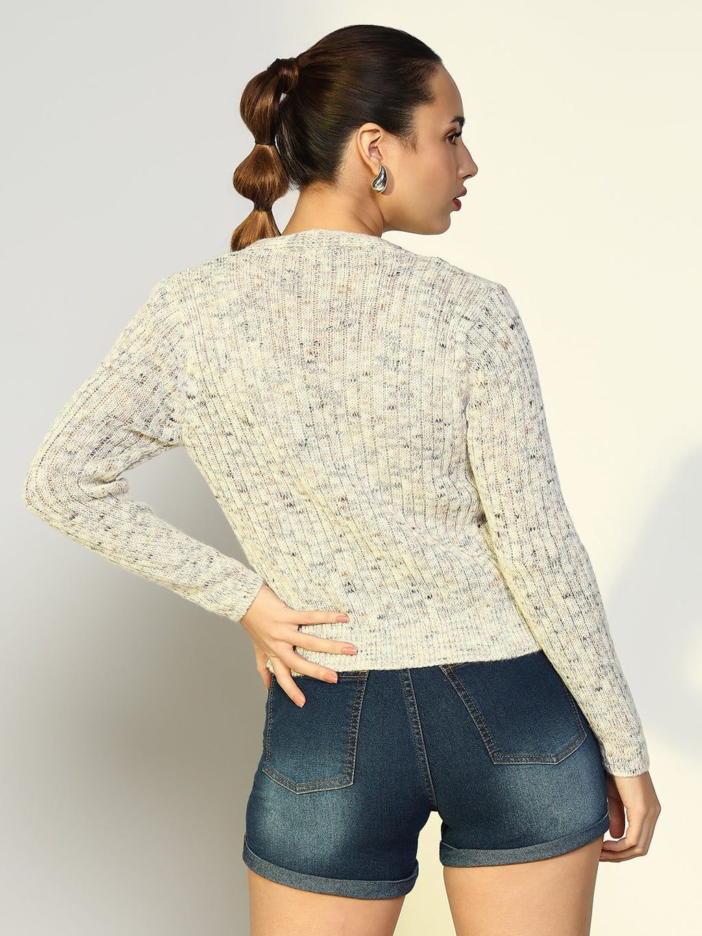 Women's Ribbed Grey Crop Top with Shrug