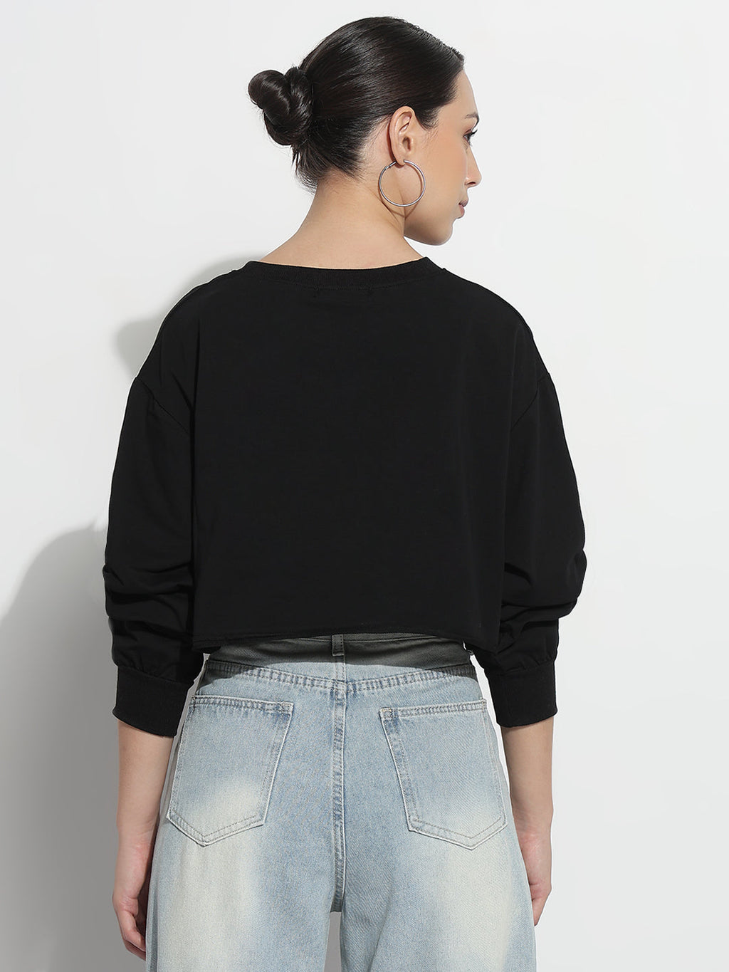 Women's Typography Black Crew Neck Crop Top