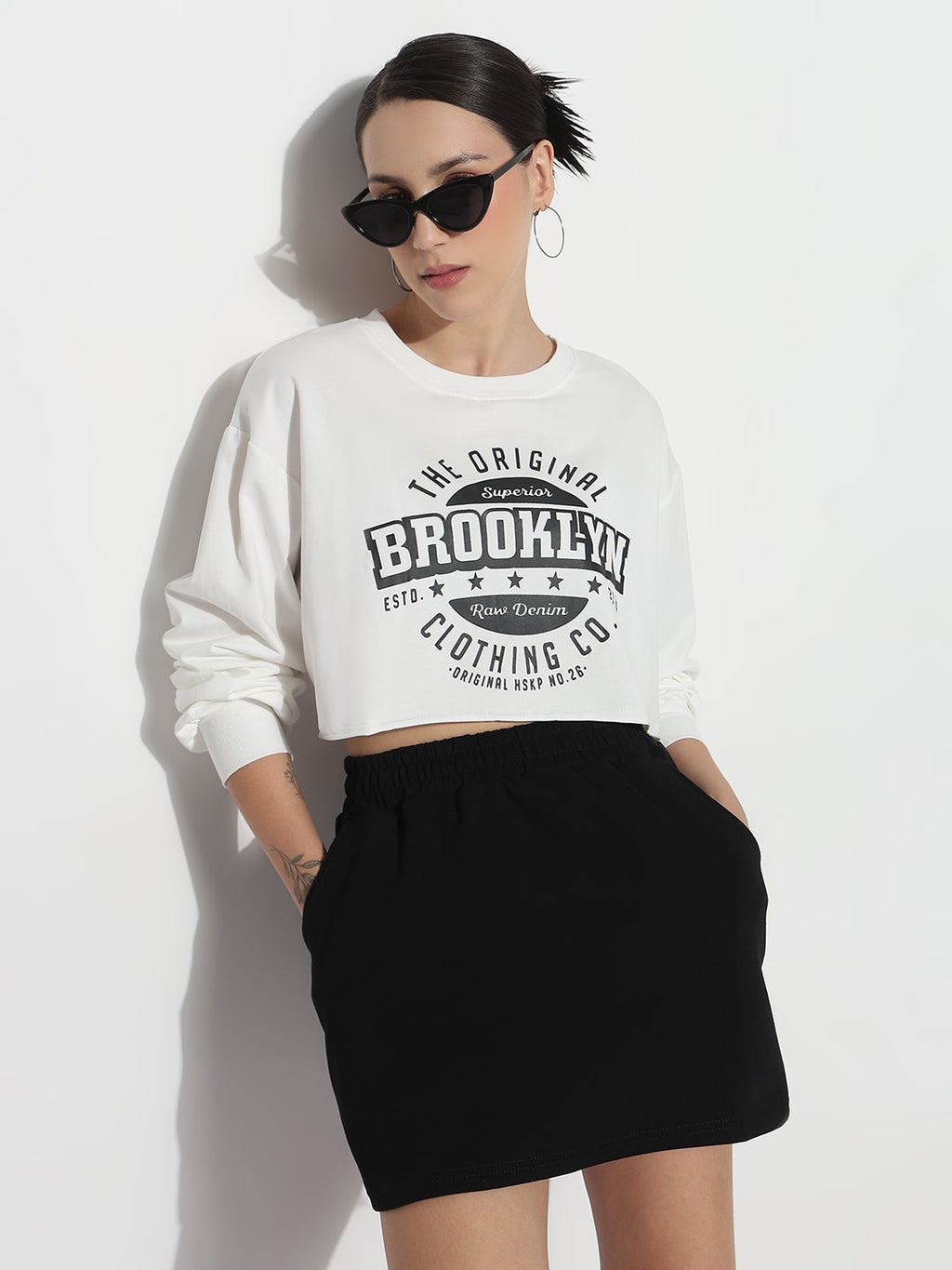 Women's Typography White Crew Neck Crop Top