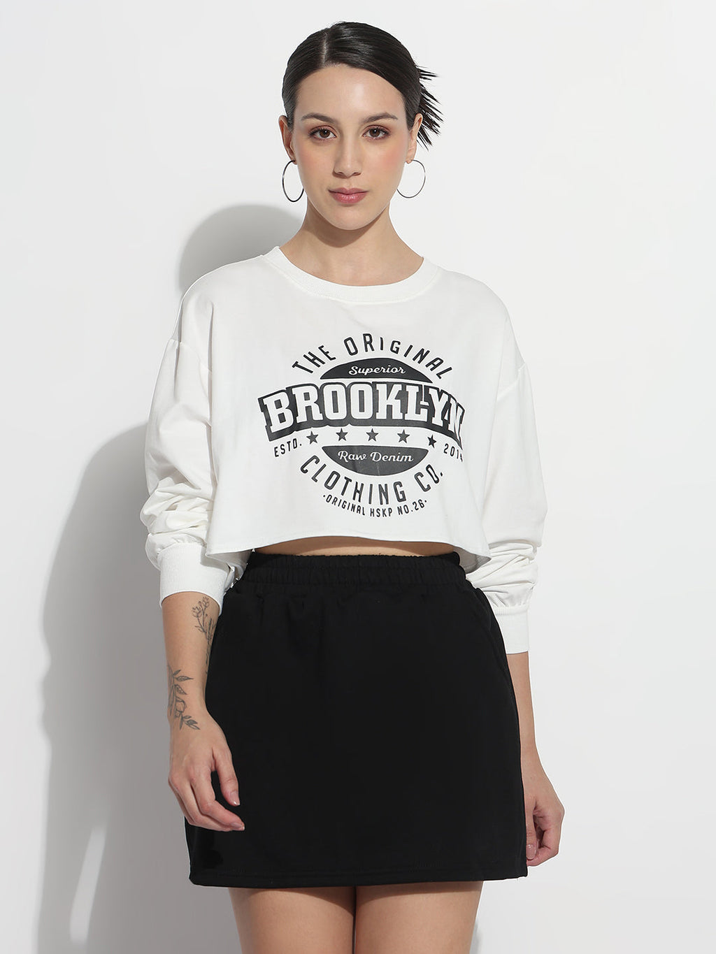 Women's Typography White Crew Neck Crop Top