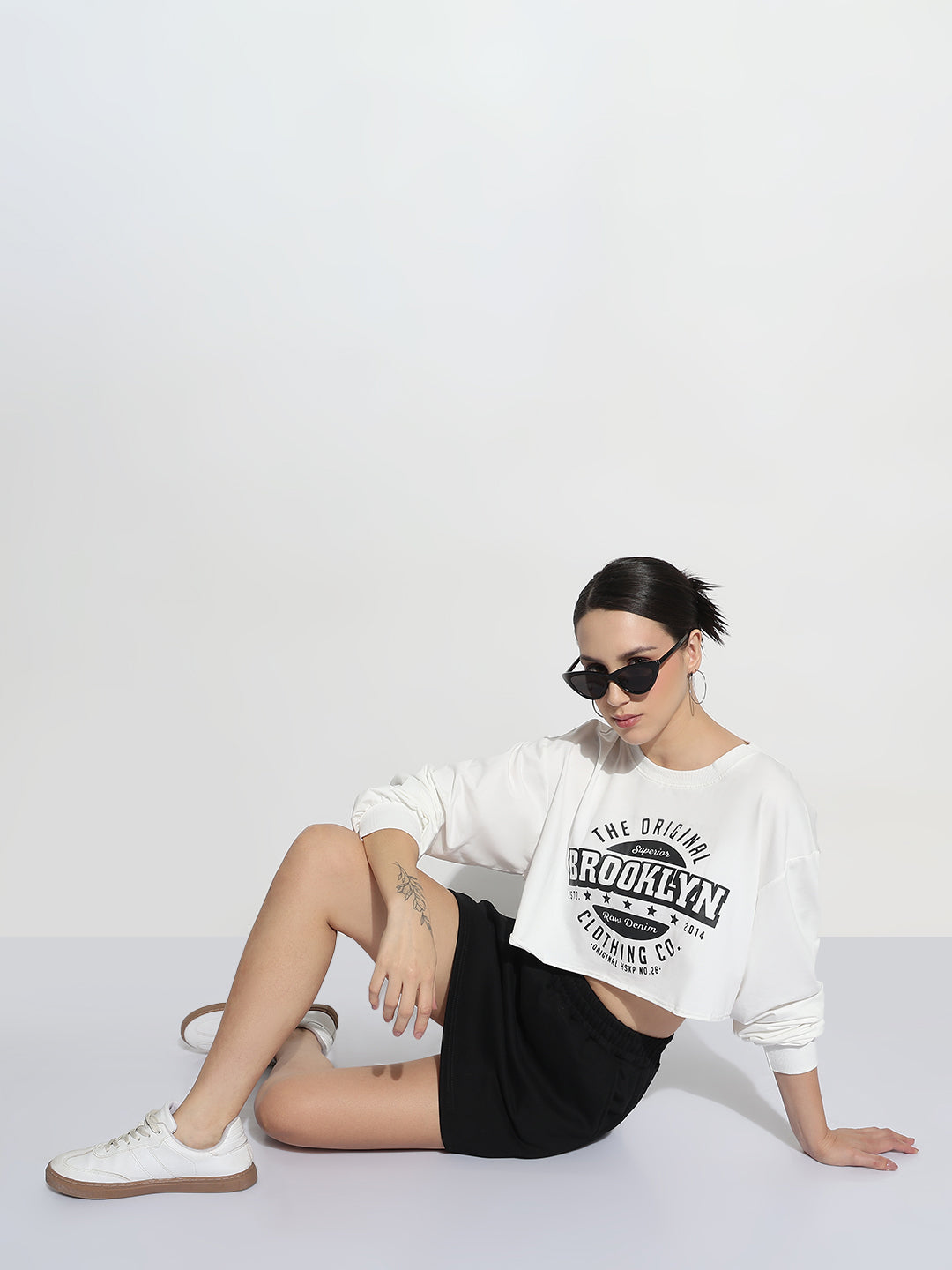 Women's Typography White Crew Neck Crop Top