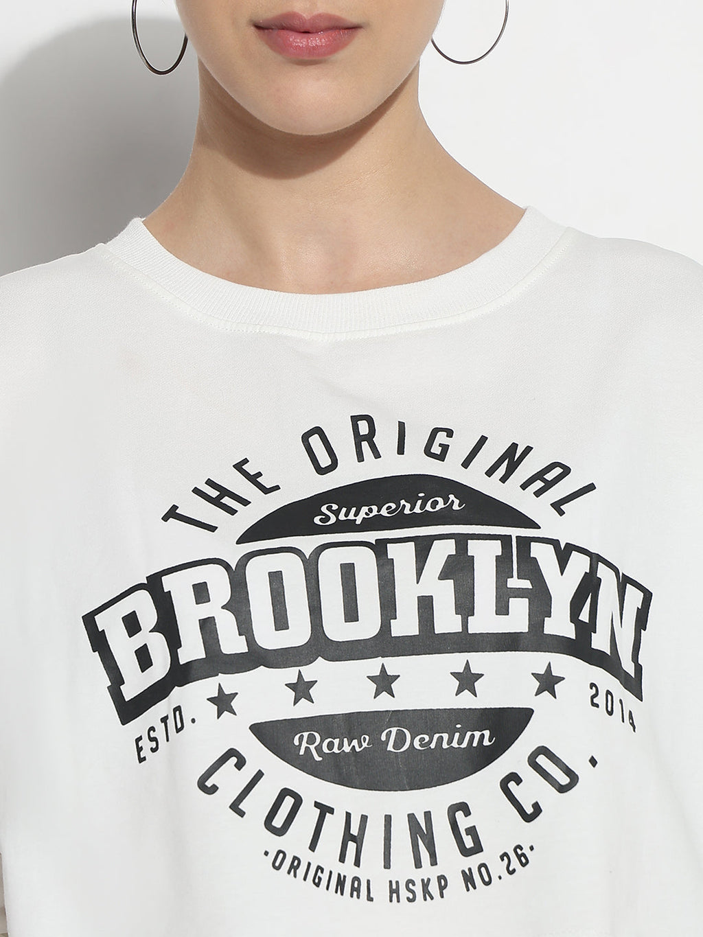 Women's Typography White Crew Neck Crop Top