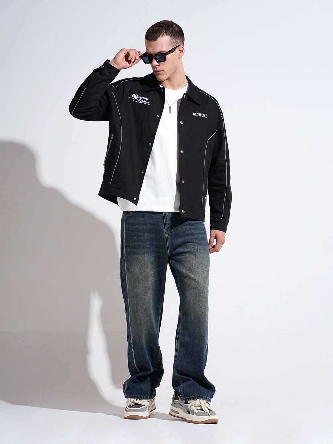 Men's Black Button Down Jacket with Piping Detail