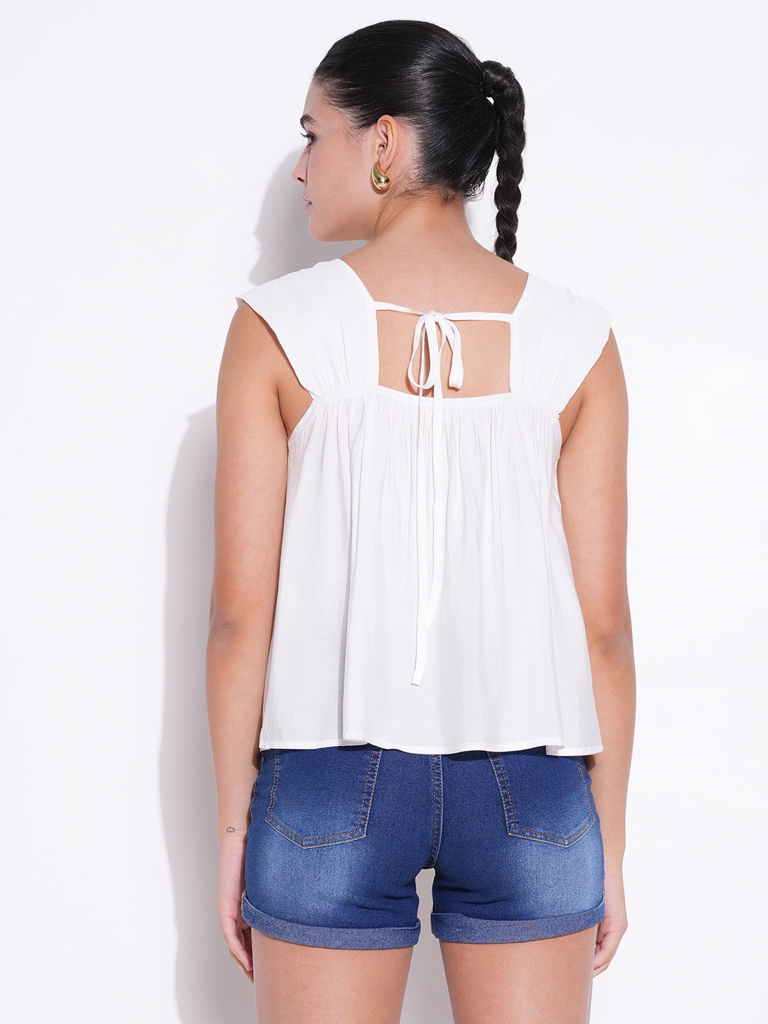Women's White Cotton Square Neck Top