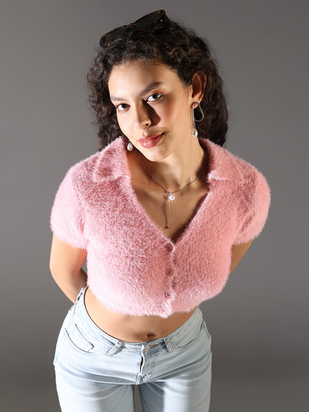 Women's Pink Fringed Crop Top