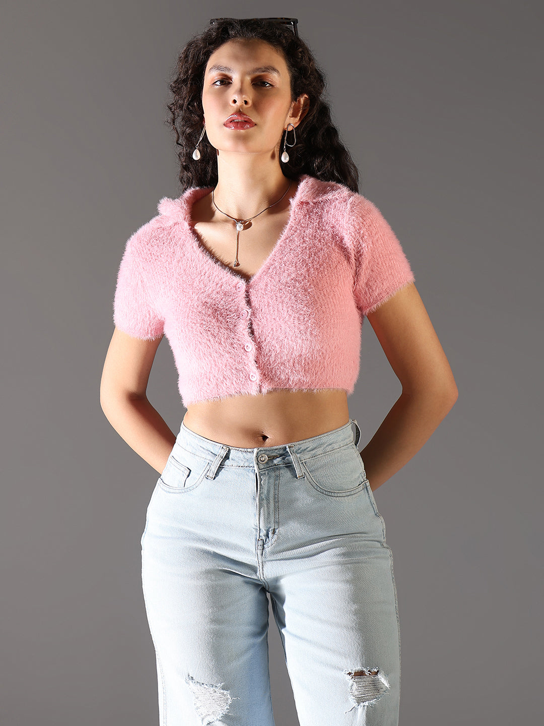 Women's Pink Fringed Crop Top