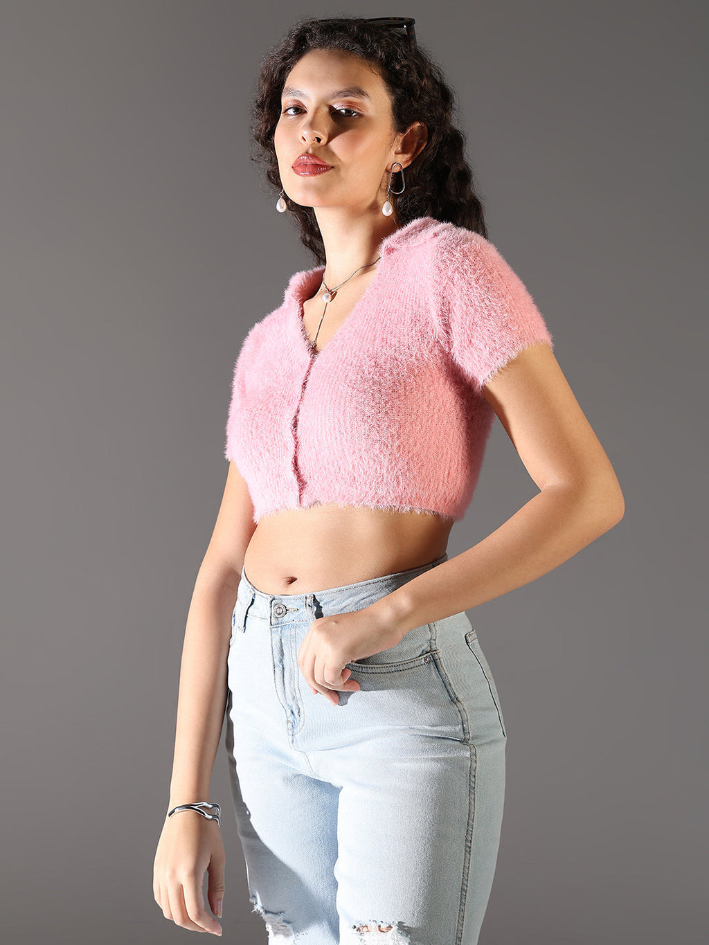 Women's Pink Fringed Crop Top