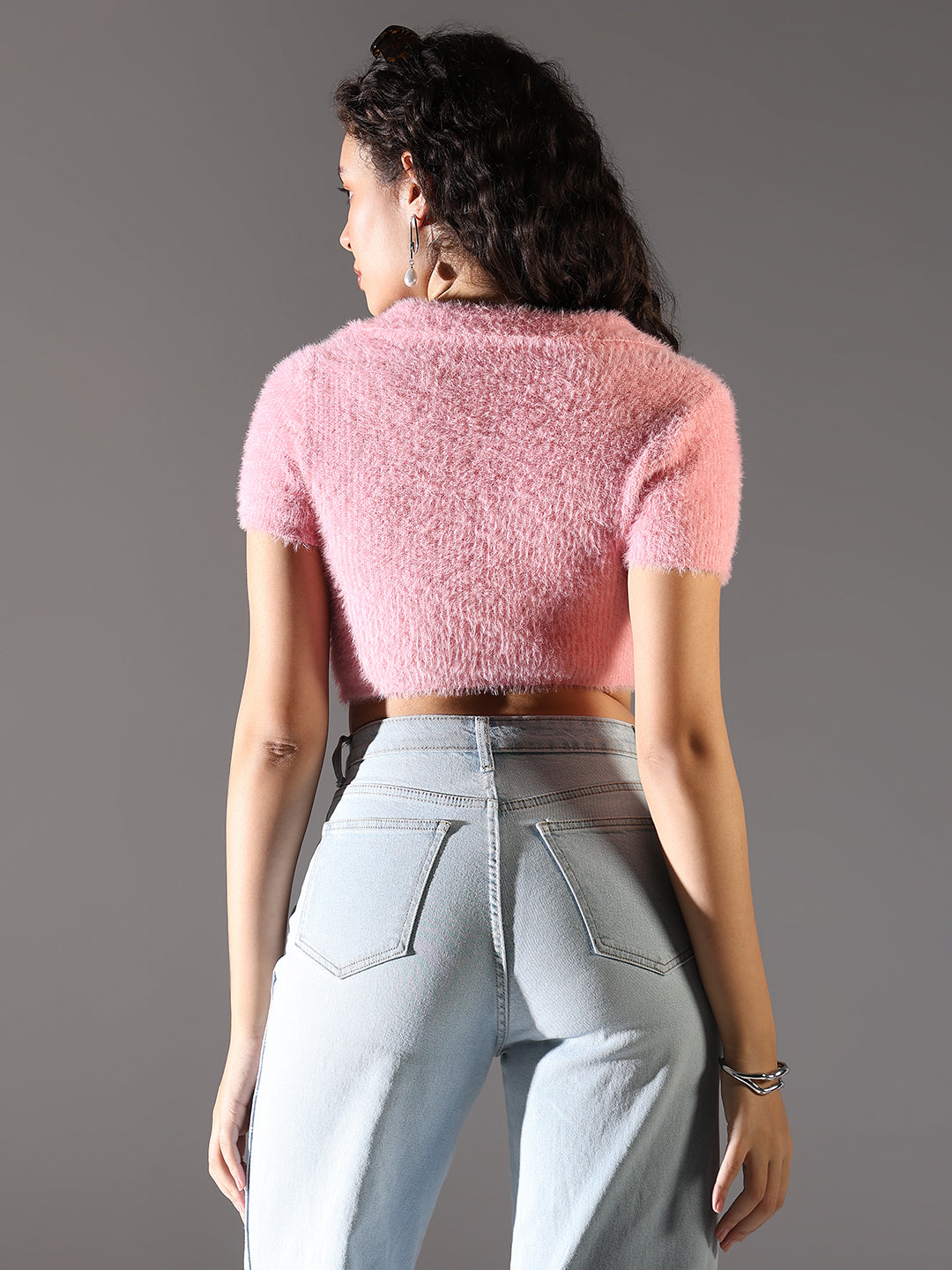 Women's Pink Fringed Crop Top