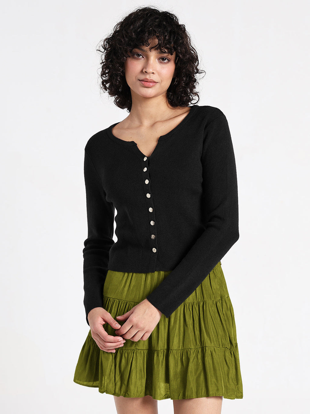 Women's Black Textured Knit Top