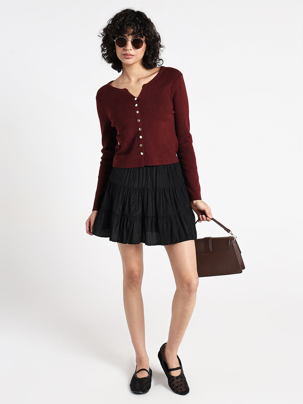 Women's Maroon Textured Knit Top