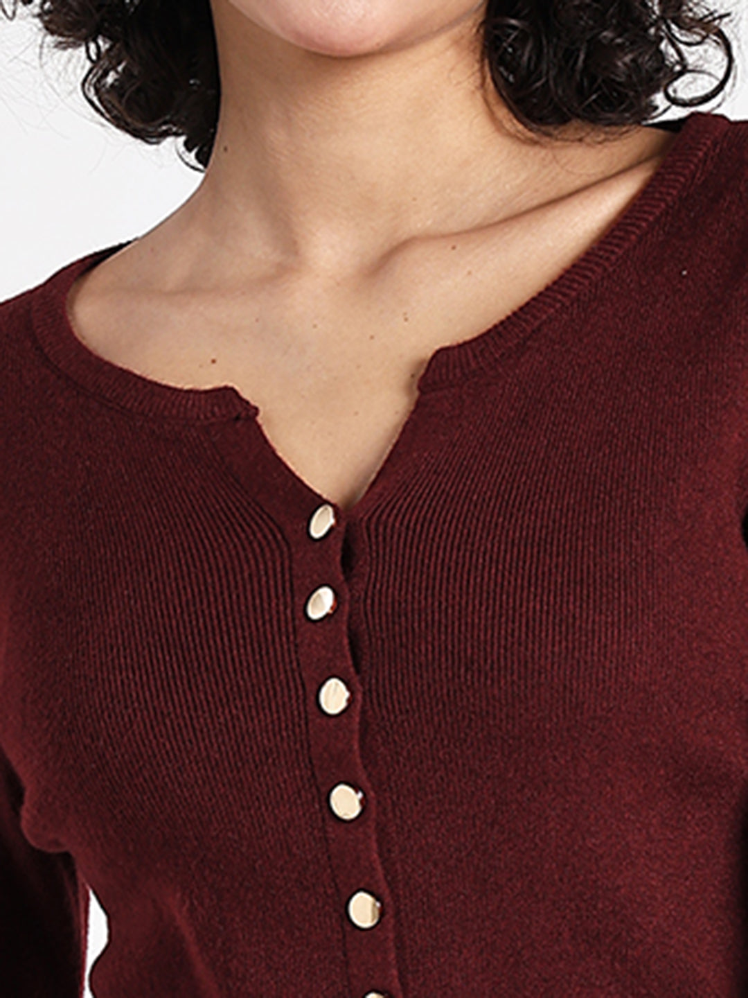 Women's Maroon Textured Knit Top