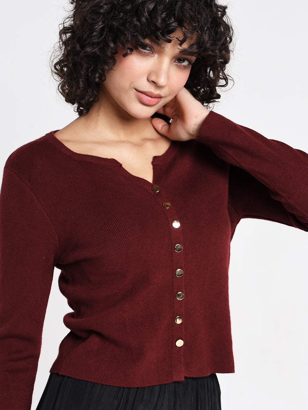 Women's Maroon Textured Knit Top