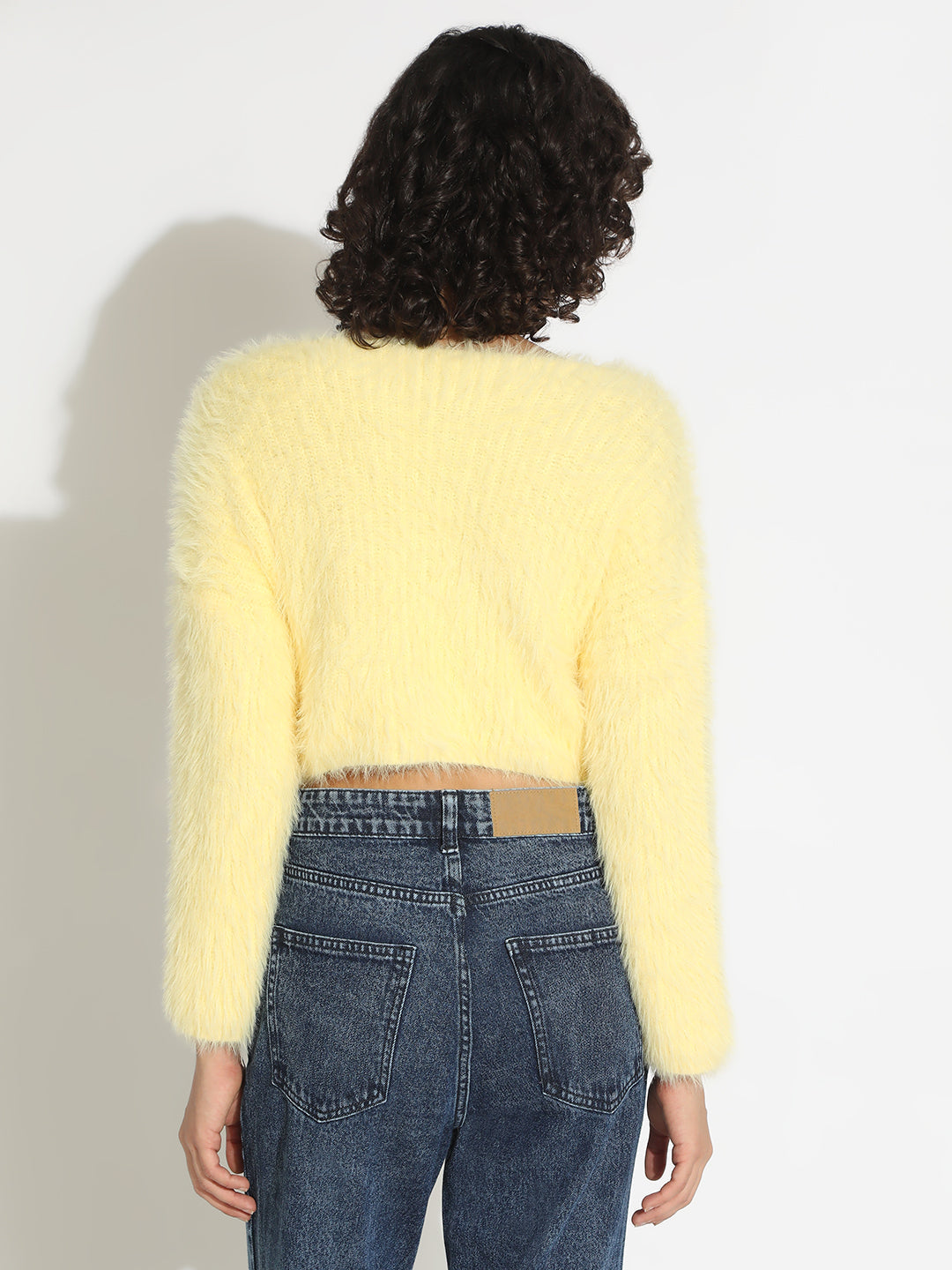 Women's Yellow Fuzzy Knit Crop Top