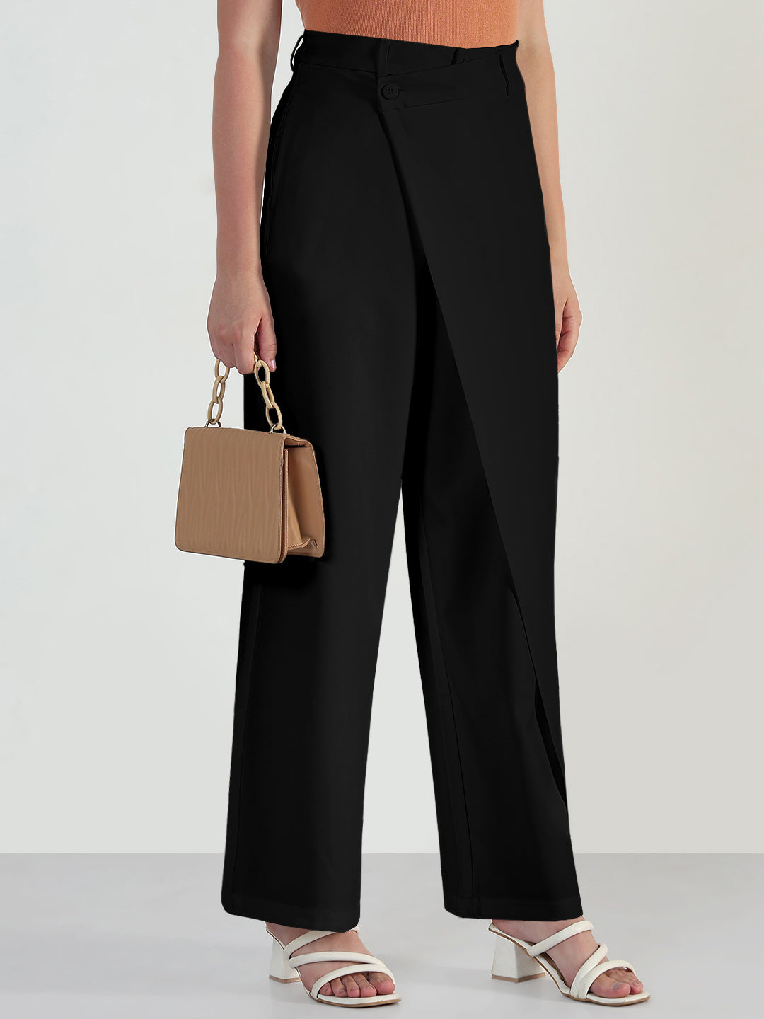Women's Black Wide Leg Trousers with Wrap around