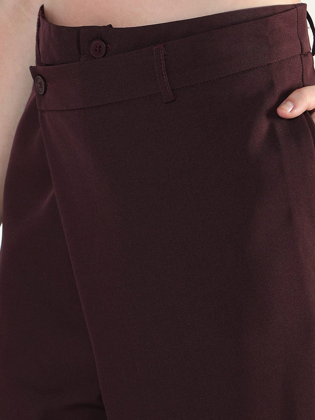 Women's Burgundy Wide Leg Trousers with Wrap around