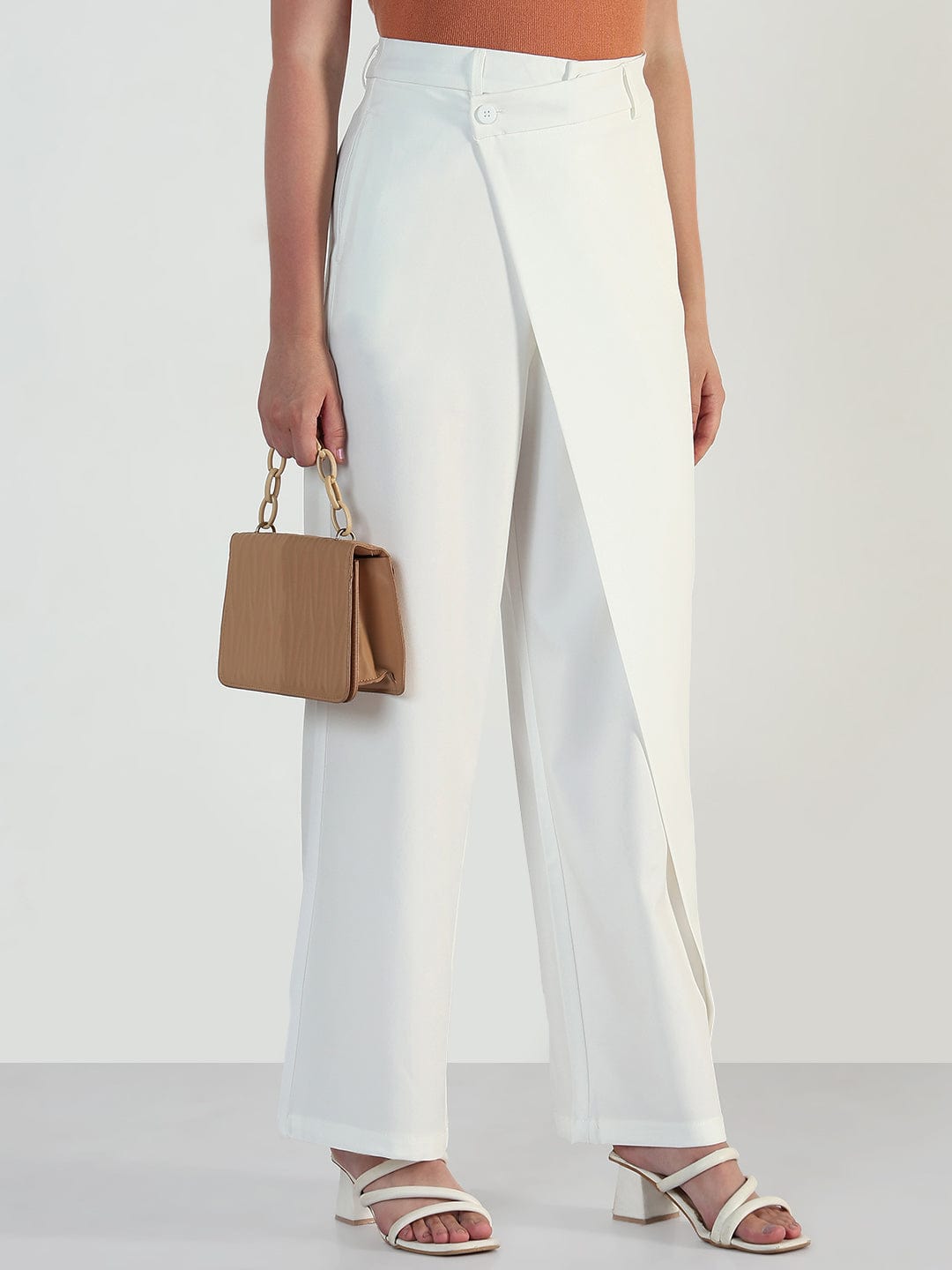 Women's White Wide Leg Trousers with Wrap around