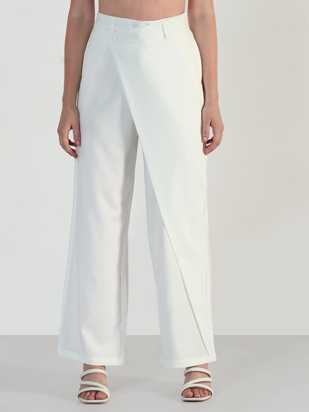 Women's White Wide Leg Trousers with Wrap around