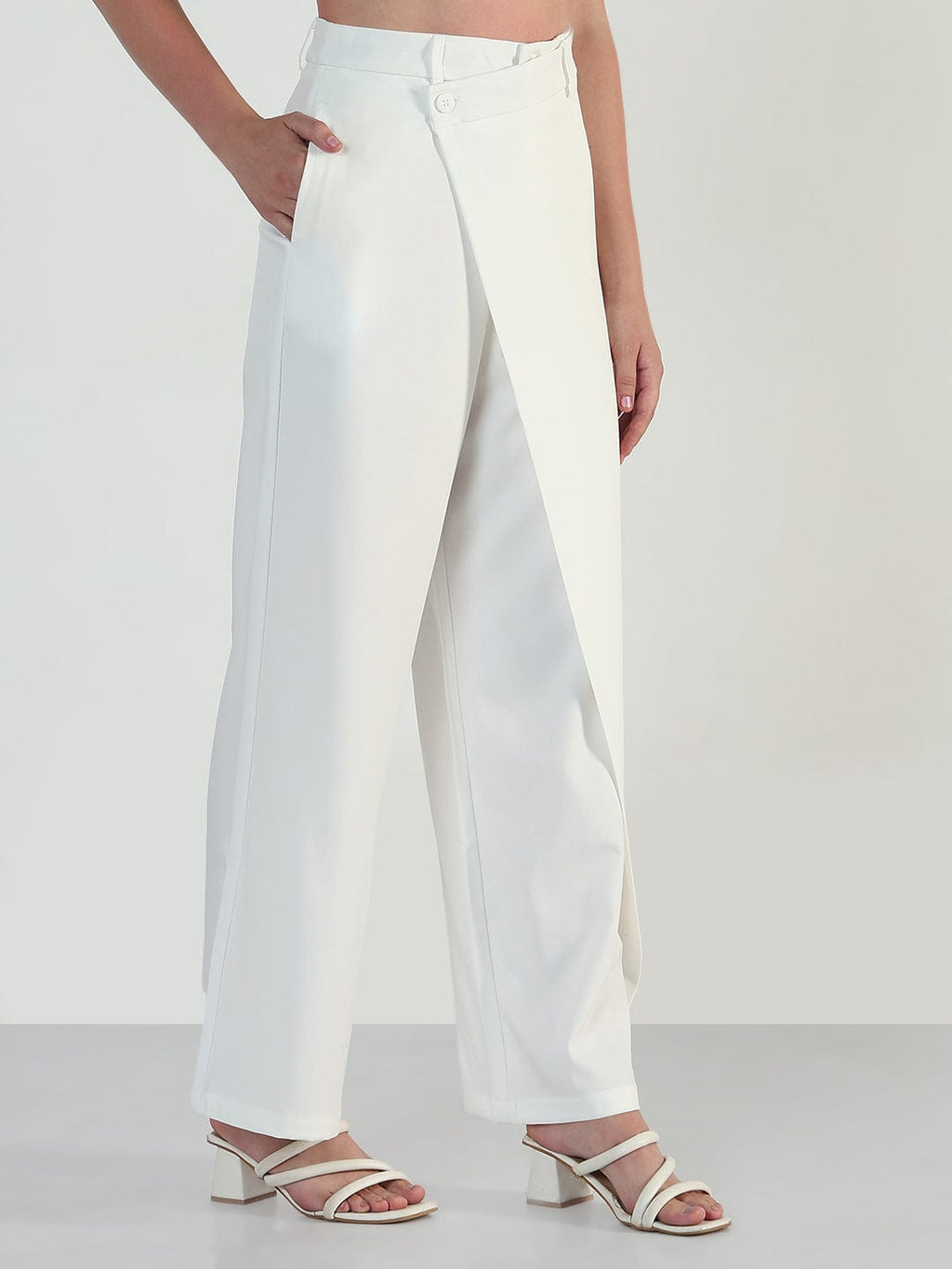 Women's White Wide Leg Trousers with Wrap around
