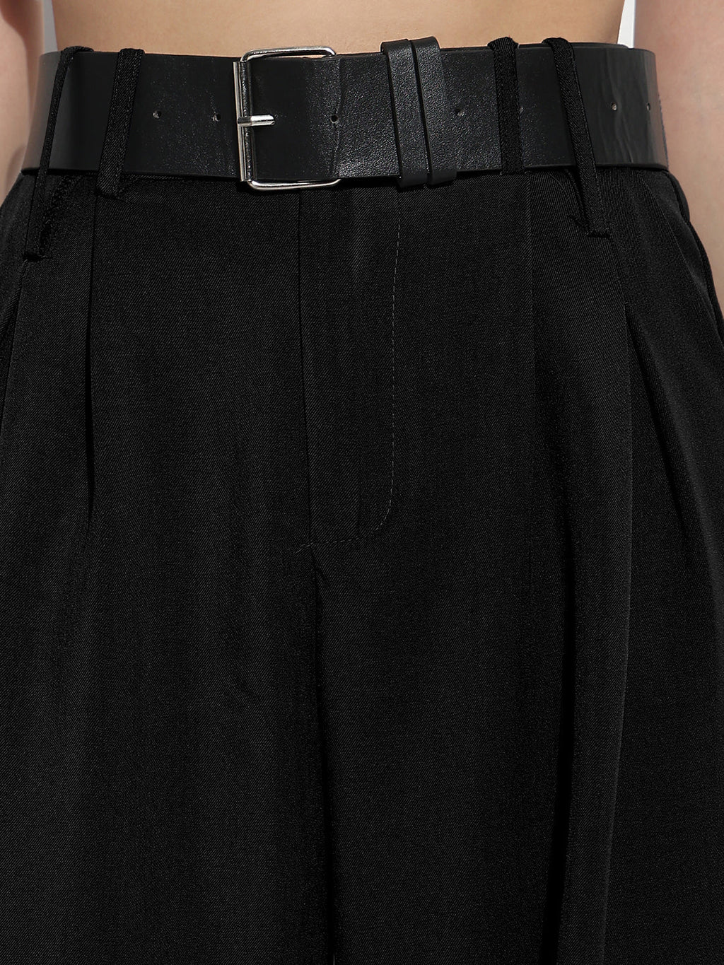 Women's Black Formal High Rise Wide Leg Korean Pants