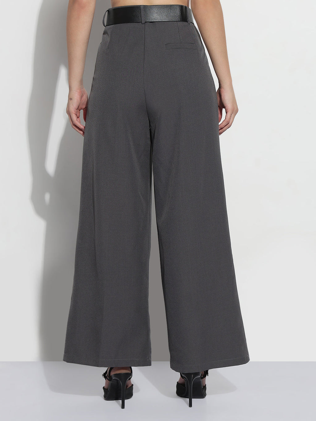 Women's Grey Formal High Rise Wide Leg Korean Pants