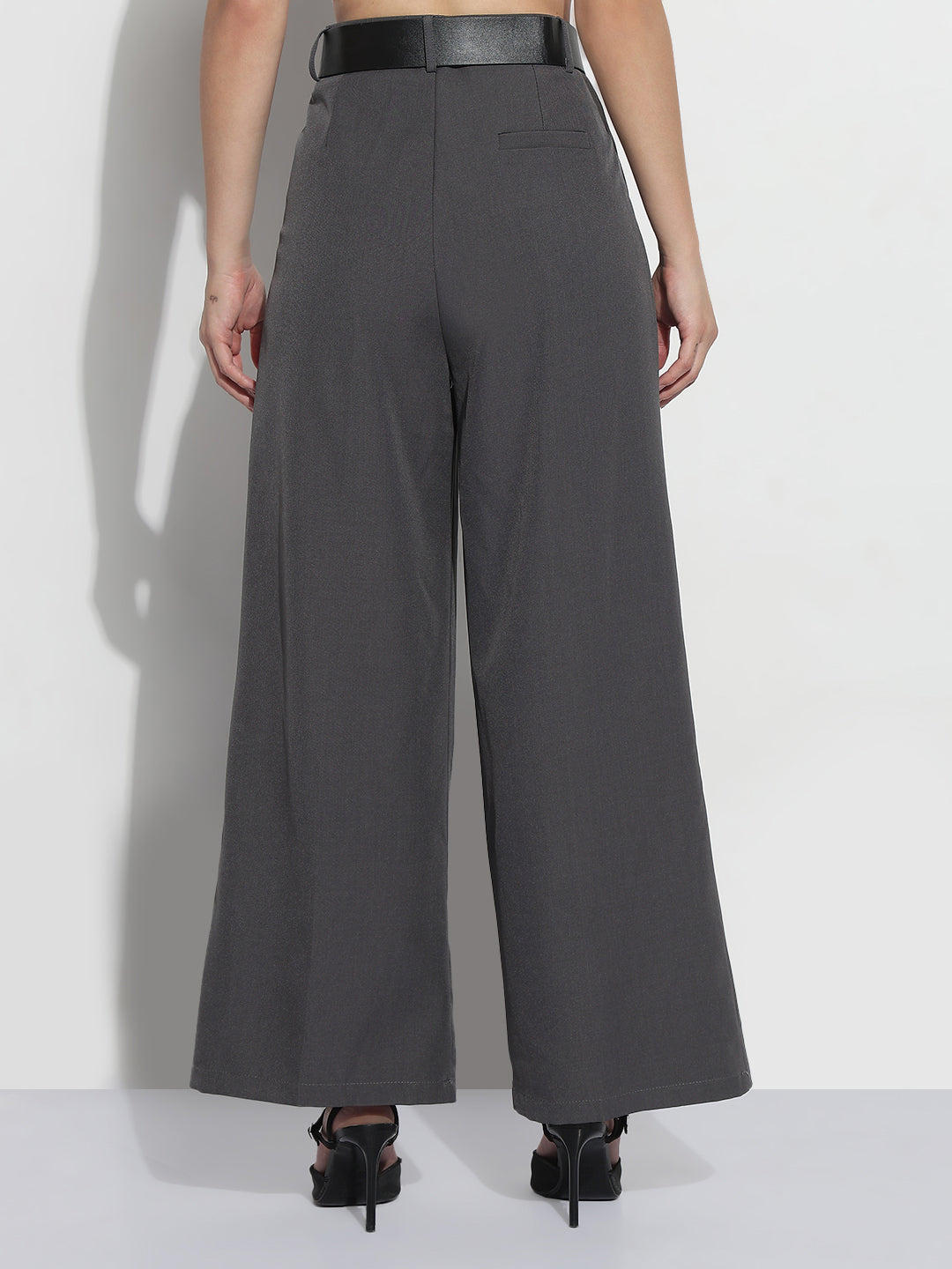 Women's Grey Formal High Rise Wide Leg Korean Pants