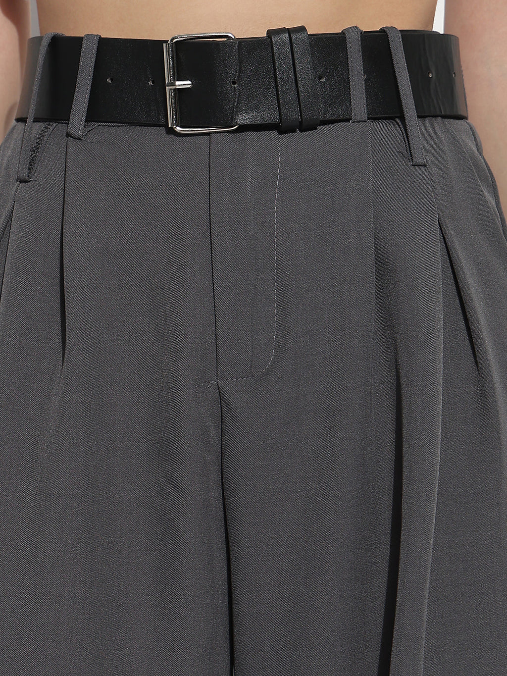 Women's Grey Formal High Rise Wide Leg Korean Pants