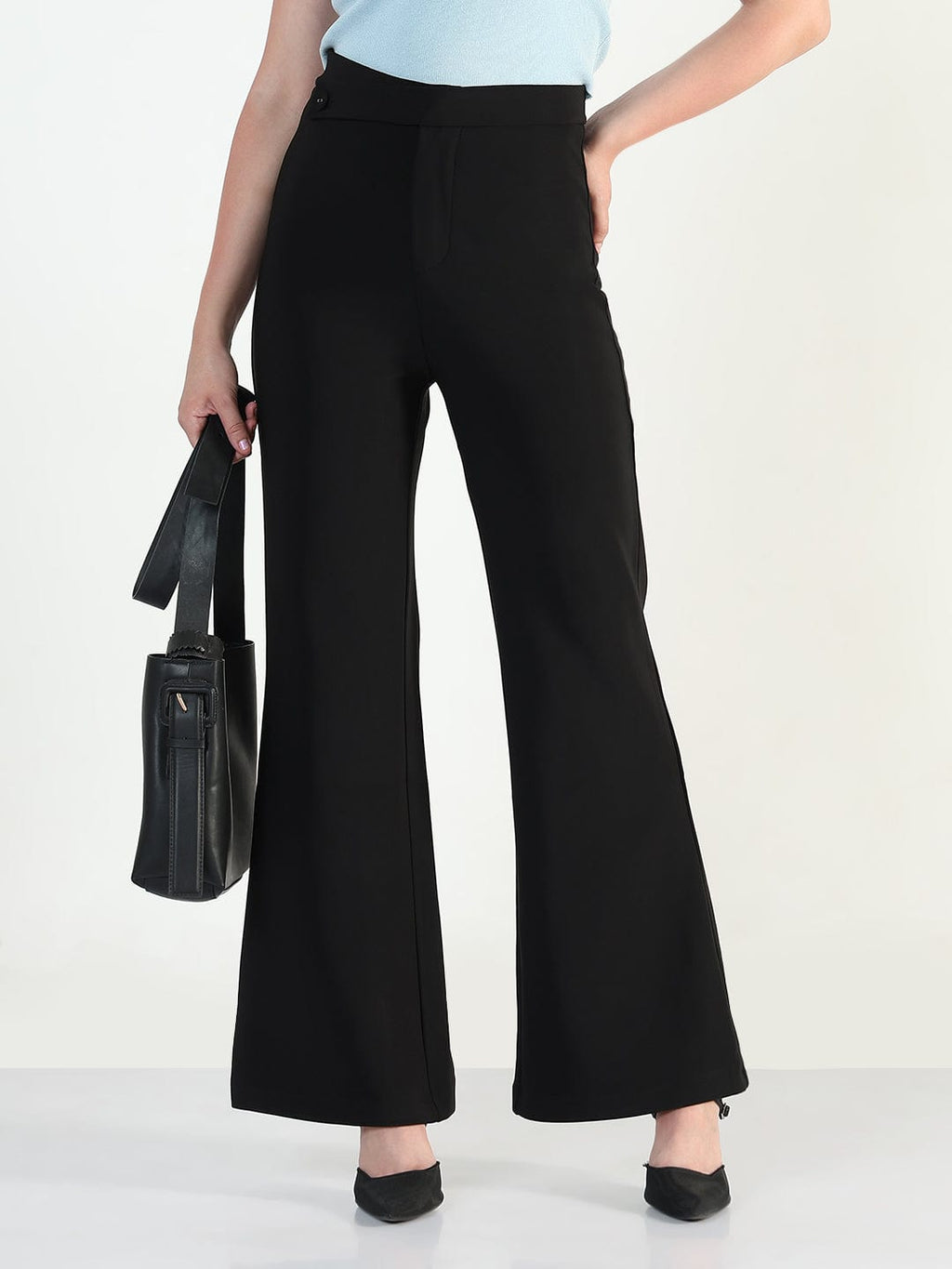 Women's Black Relaxed Fit Wide Leg Trousers