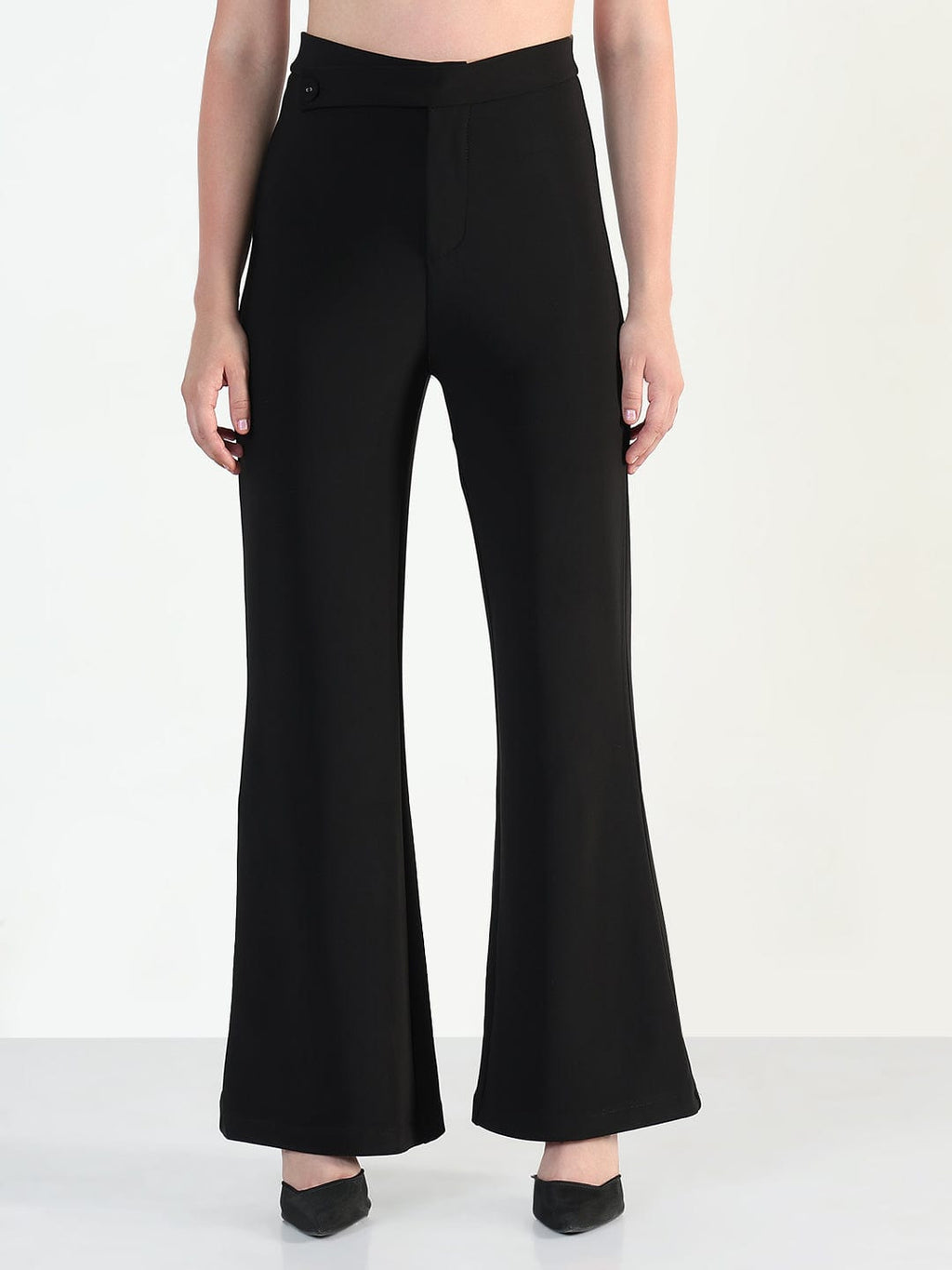 Women's Black Relaxed Fit Wide Leg Trousers