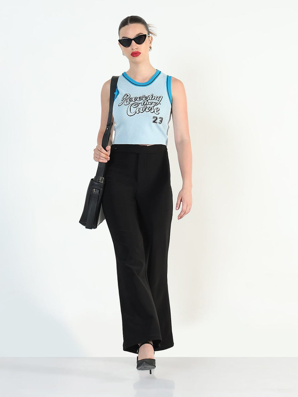 Women's Black Relaxed Fit Wide Leg Trousers