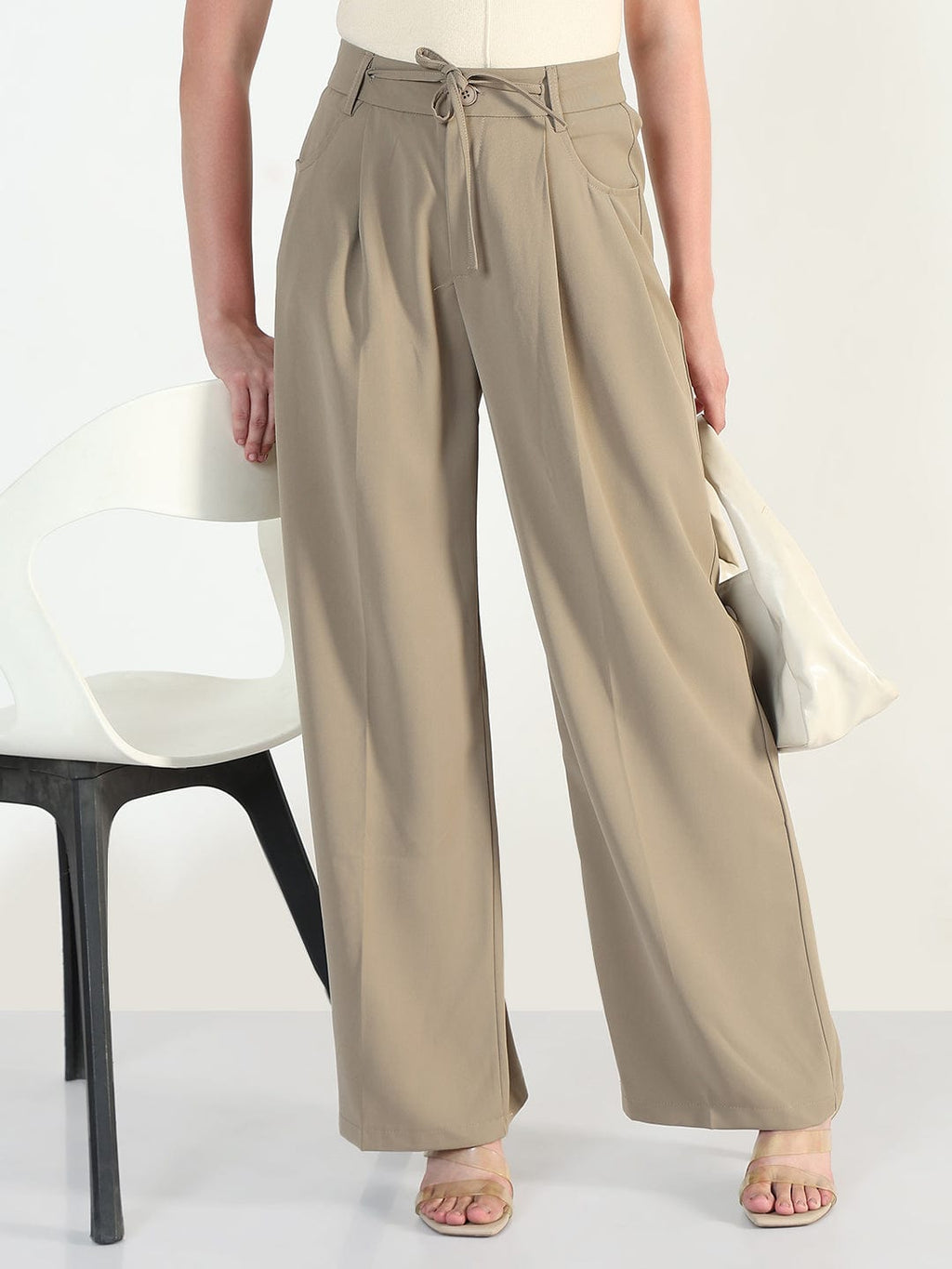 Women's Beige Relaxed Fit Trousers