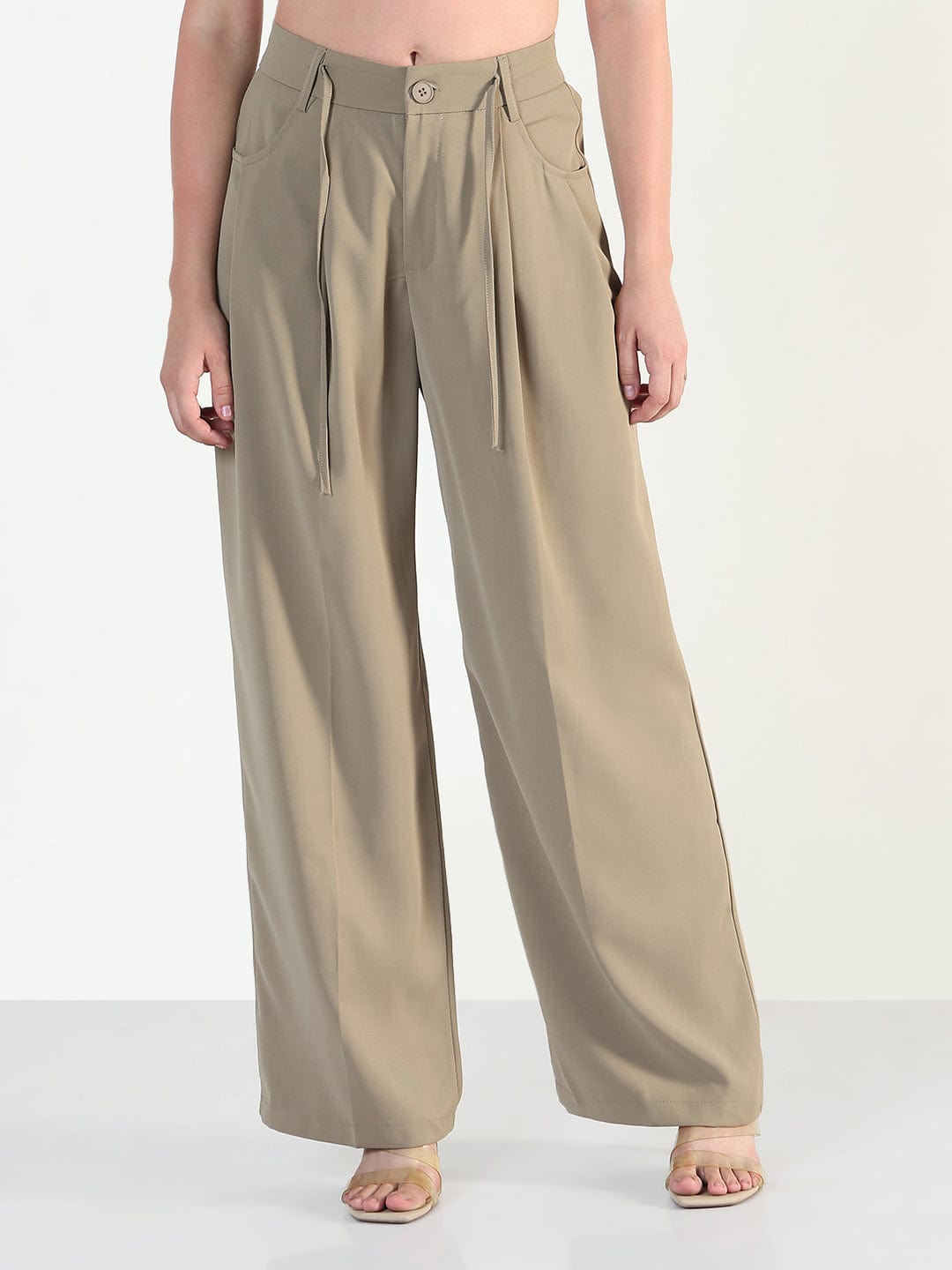 Women's Beige Relaxed Fit Trousers