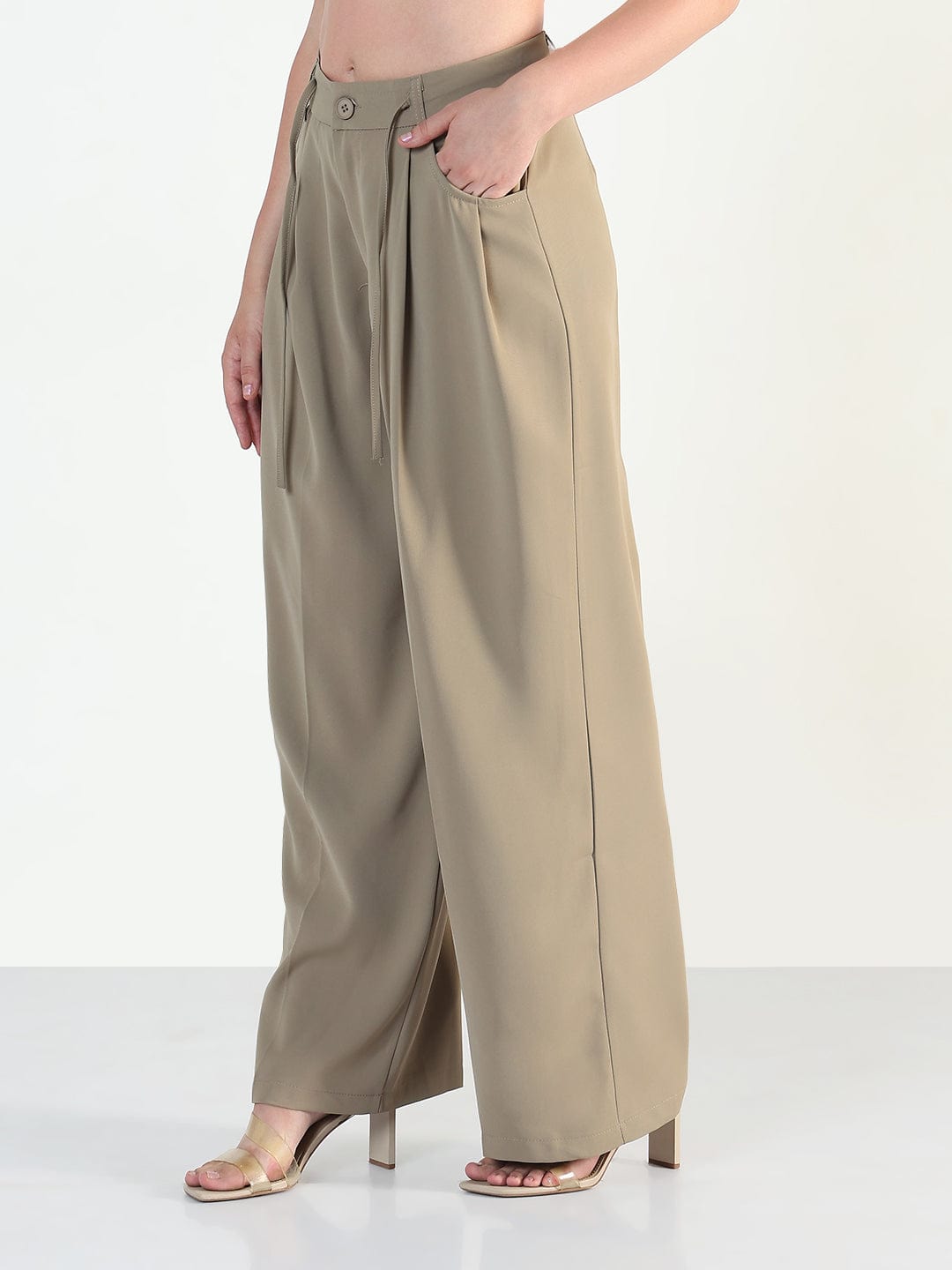 Women's Beige Relaxed Fit Trousers