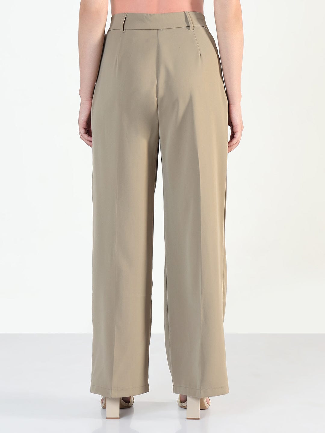 Women's Beige Relaxed Fit Trousers