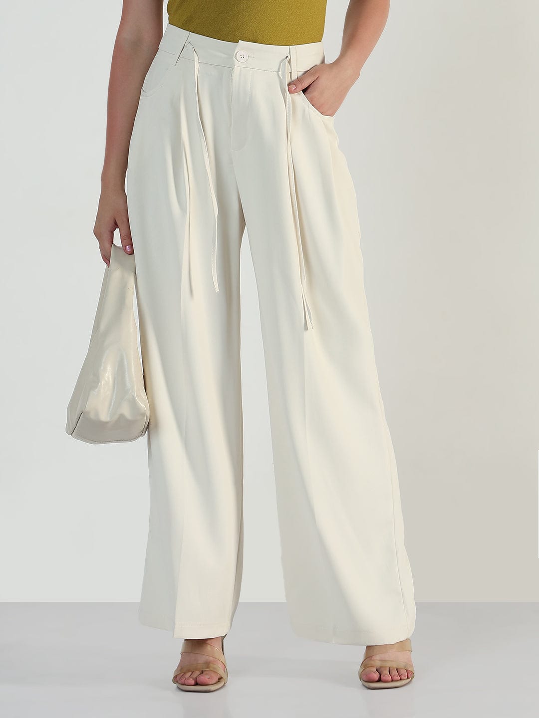 Women's Off White Relaxed Fit Trousers