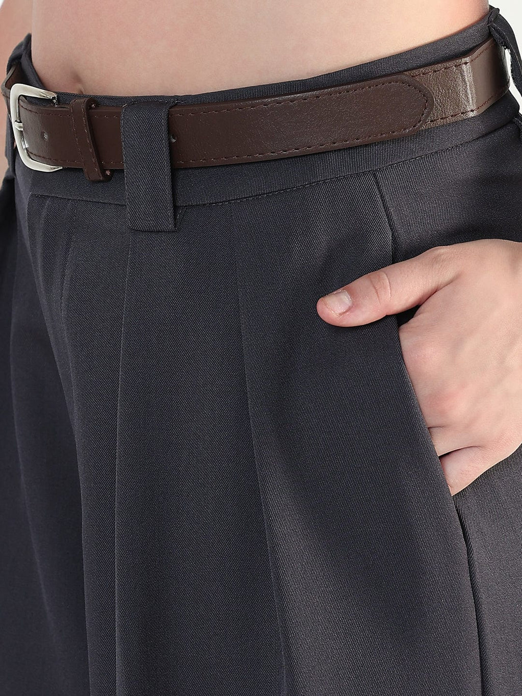 Women's Grey Loose Fit Trousers with Belt