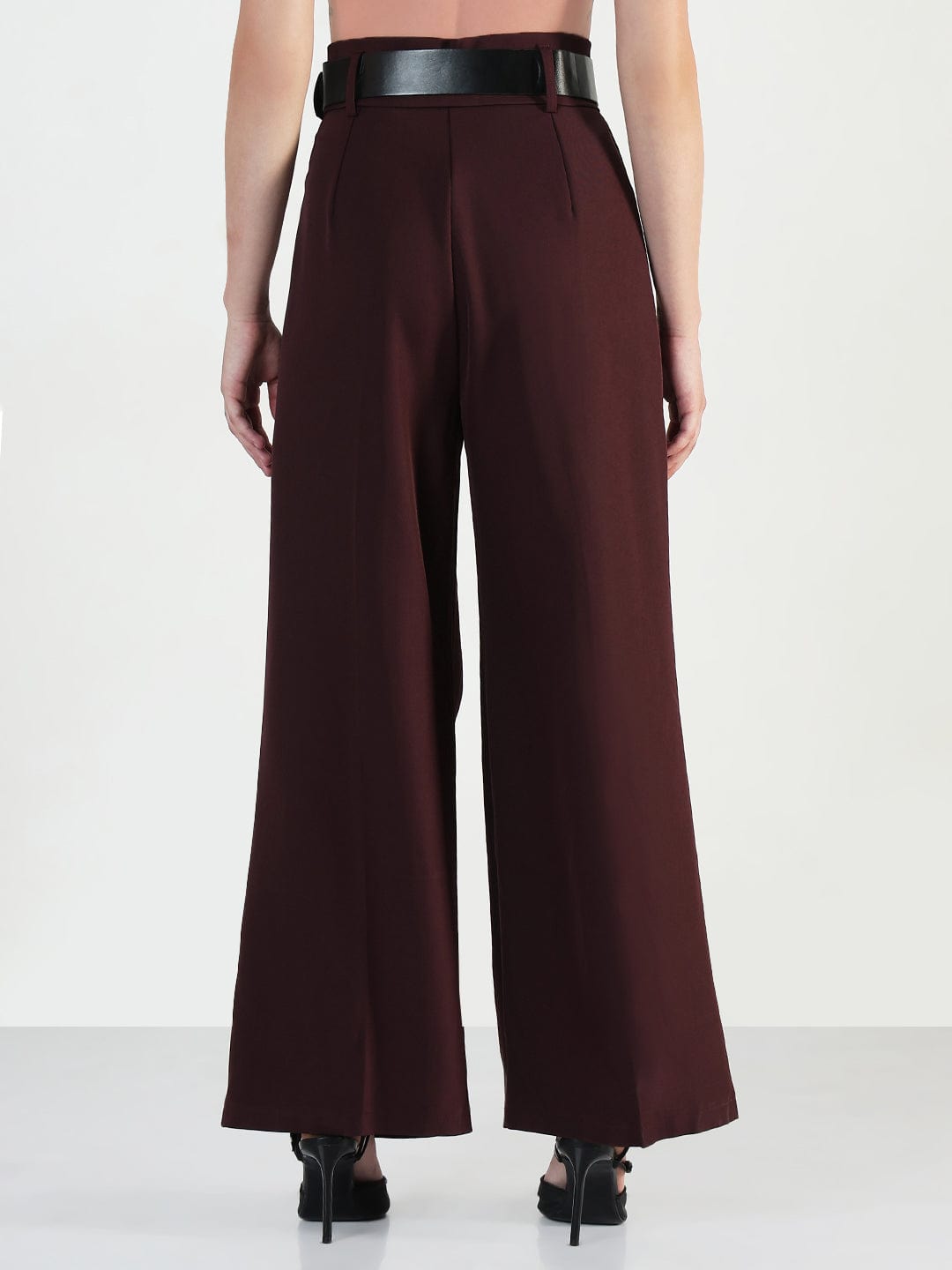 Women's Burgundy Loose Fit Trousers with Belt