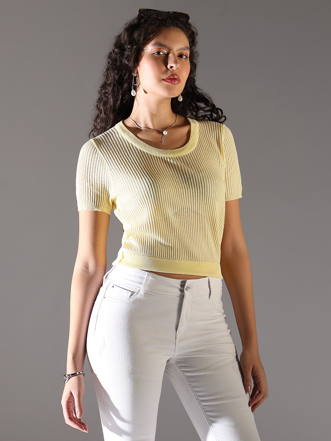 Women's Yellow Round Neck Top