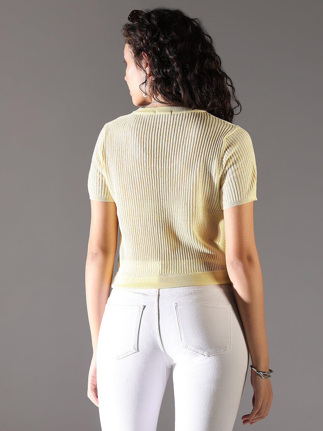 Women's Yellow Round Neck Top